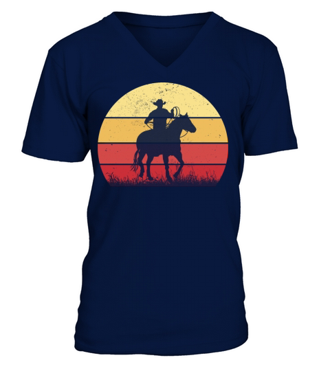 Cowboy Riding a Horse Vintage Sunset Horse Lover V-Neck T-shirt
