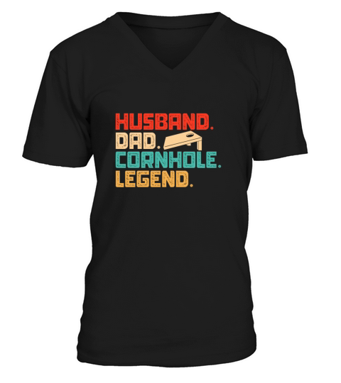 Husband Dad Cornhole Legend Retro Vintage V-Neck T-shirt