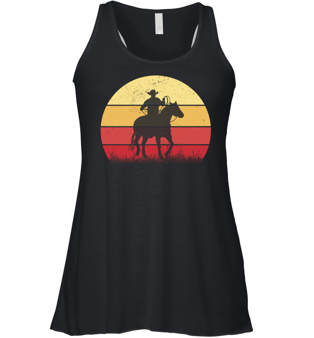 Cowboy Riding a Horse Vintage Sunset Horse Lover Women's Flowy Tank Top