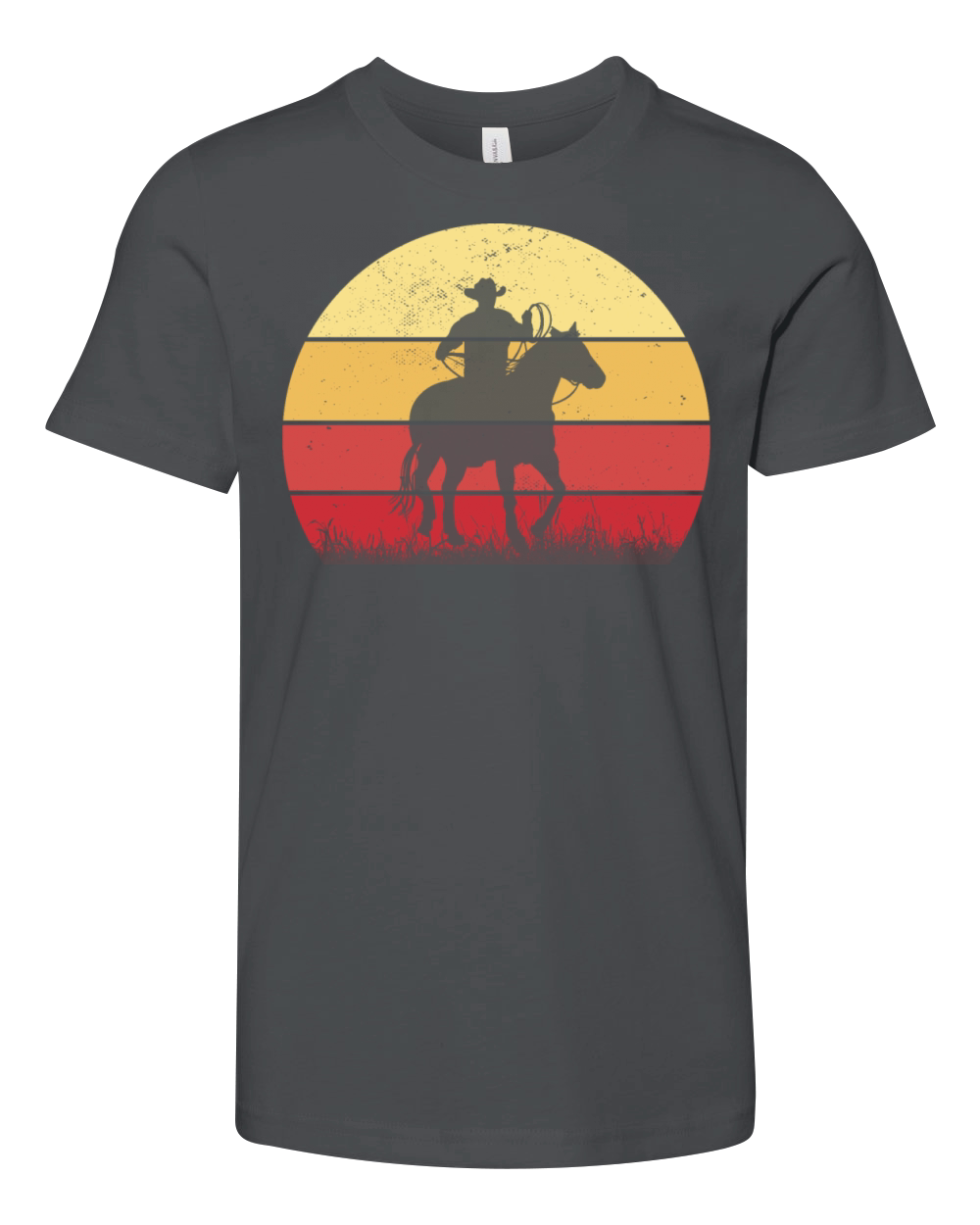 Cowboy Riding a Horse Vintage Sunset Horse Lover Youth Unisex Jersey Tee