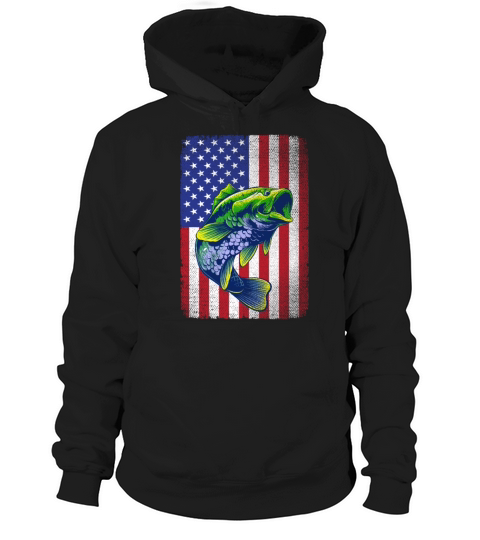 Vintage Bass Fishing 4th Of July USA American Flag Hoodie Unisex