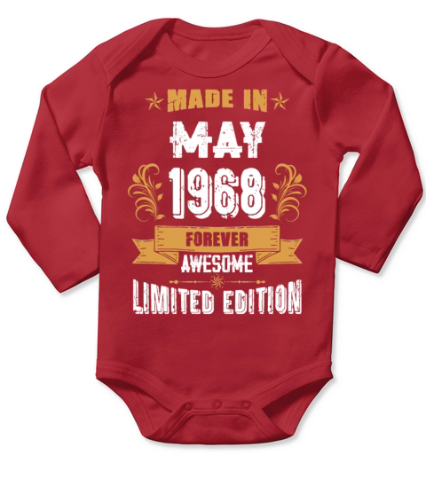 May 1968 Vintage Birthday Present Long Sleeve Baby One-Piece