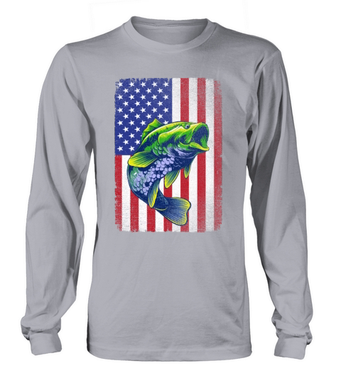 Vintage Bass Fishing 4th Of July USA American Flag Long sleeved Unisex