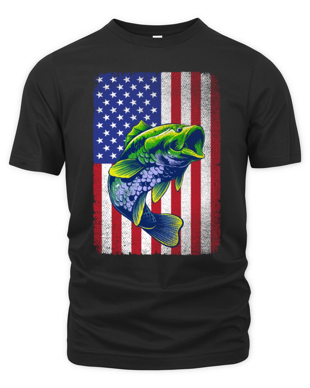 Vintage Bass Fishing 4th Of July USA American Flag Organic Unisex T-shirt