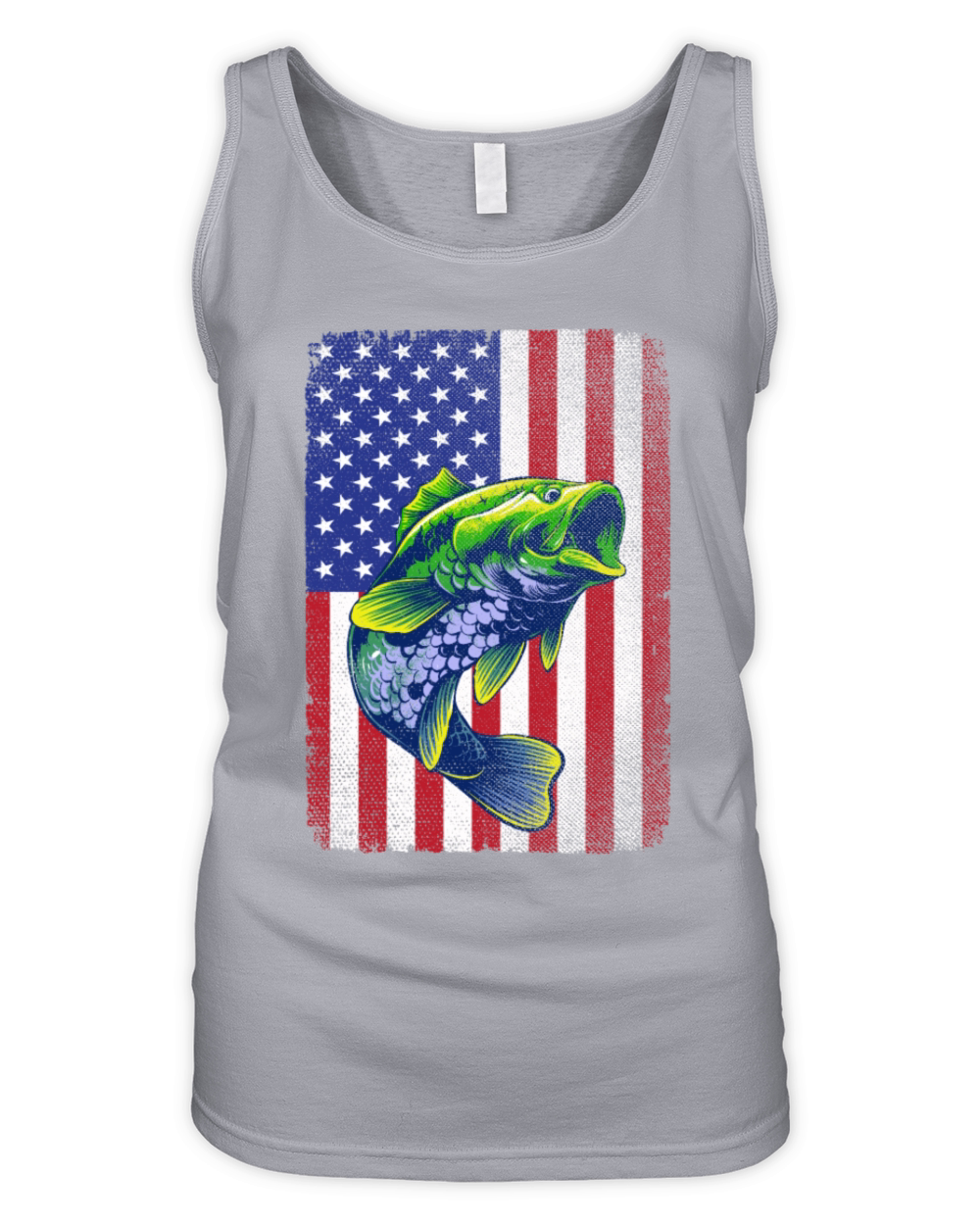 Vintage Bass Fishing 4th Of July USA American Flag Organic Women's Tank Top