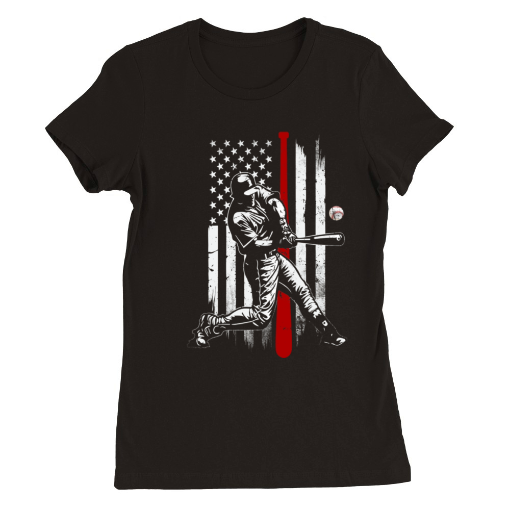 Baseball American USA flag Patriotic Vintage Premium Womens Crewneck T-shirt