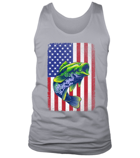 Vintage Bass Fishing 4th Of July USA American Flag Tank Top Unisex