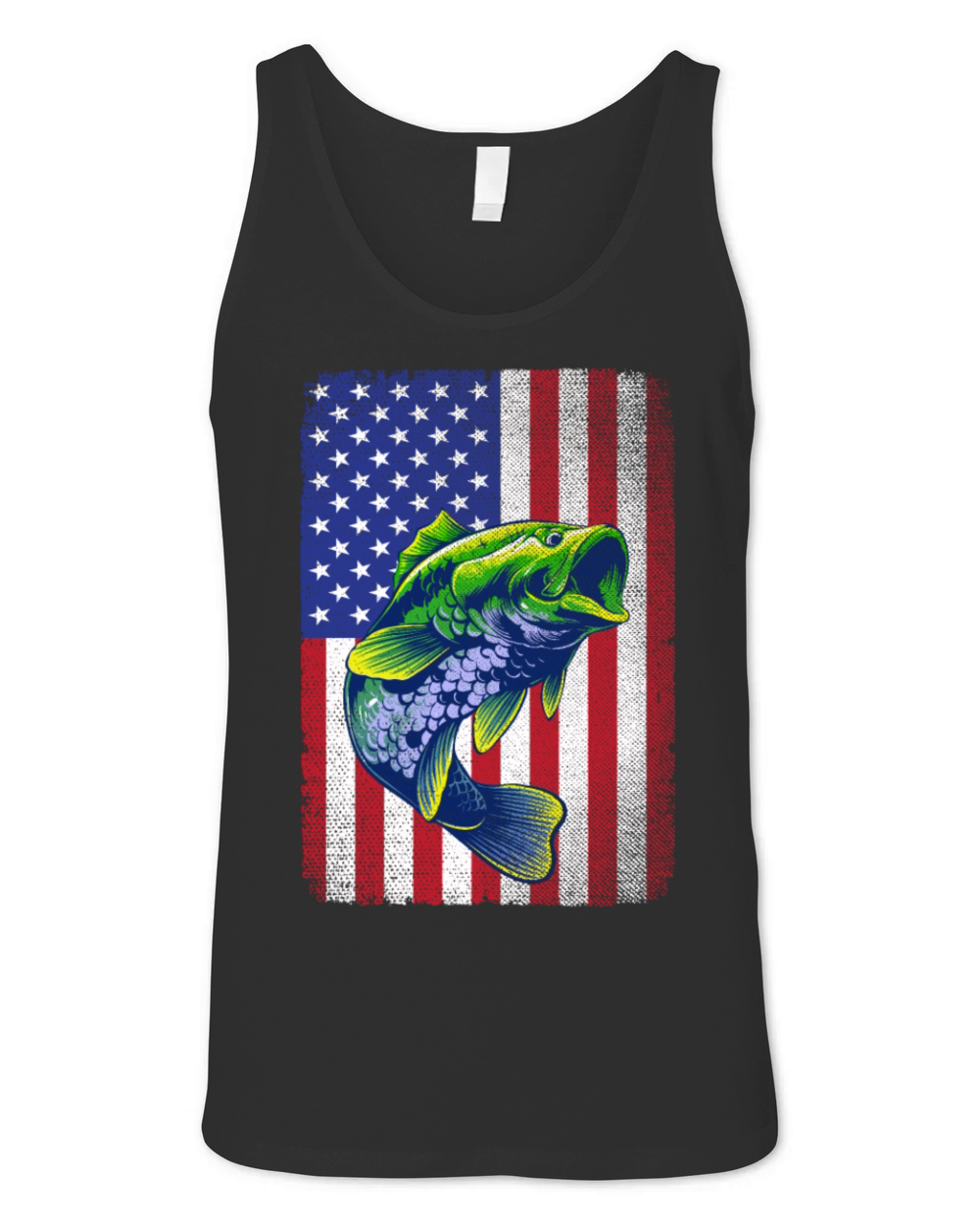 Vintage Bass Fishing 4th Of July USA American Flag Unisex Jersey Tank