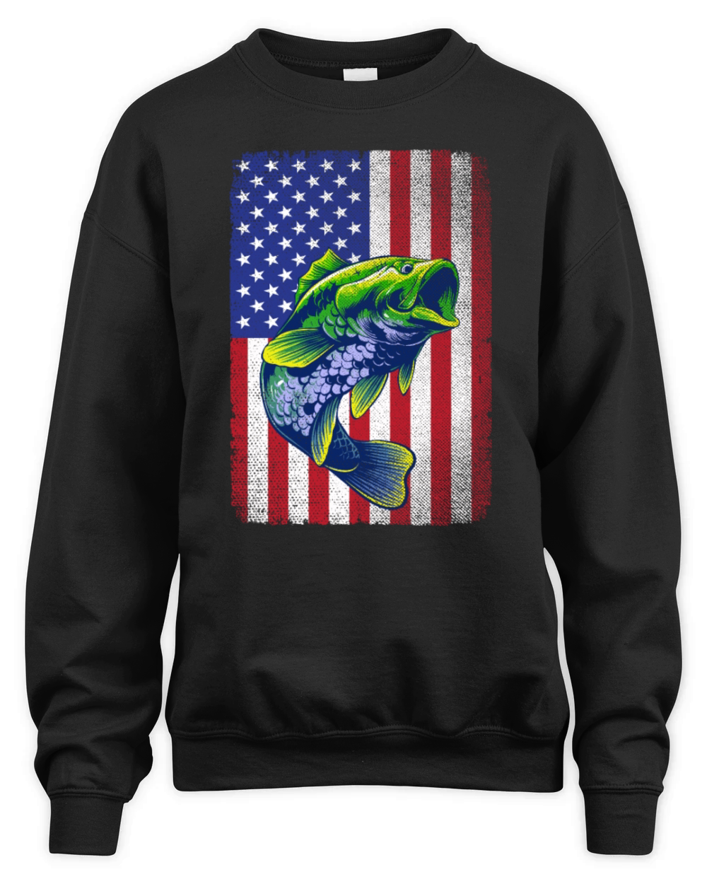 Vintage Bass Fishing 4th Of July USA American Flag Unisex Premium Crewneck Sweatshirt