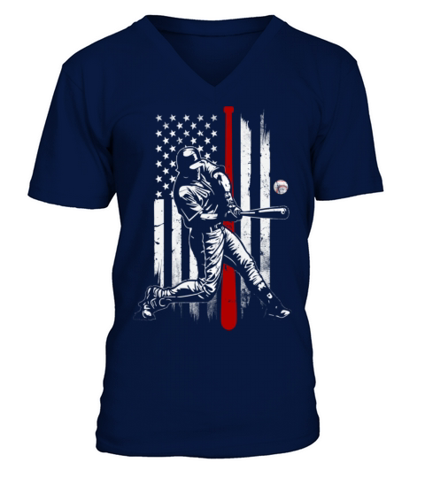 Baseball American USA flag Patriotic Vintage V-Neck T-shirt