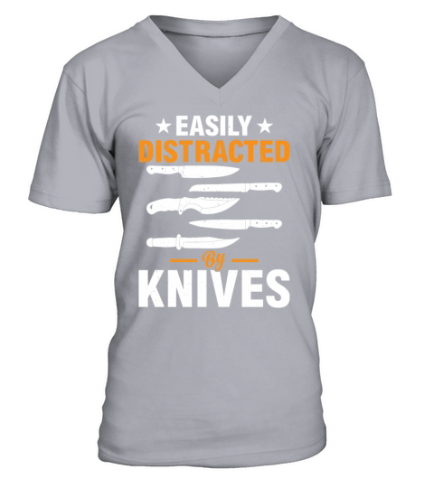 Easily Distracted By Knives Chefs Tools Kitchen Fo V-Neck T-shirt