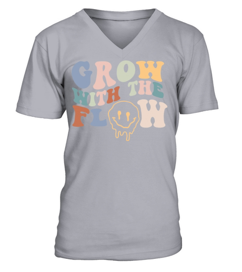 Grow With The Flow 70s Boho Peace Hippie Gift V-Neck T-shirt