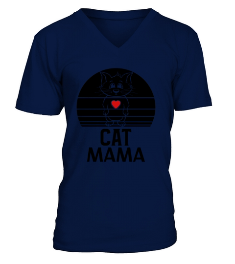 Retro Cat Mama Vintage Eighties Style Distressed V-Neck T-shirt