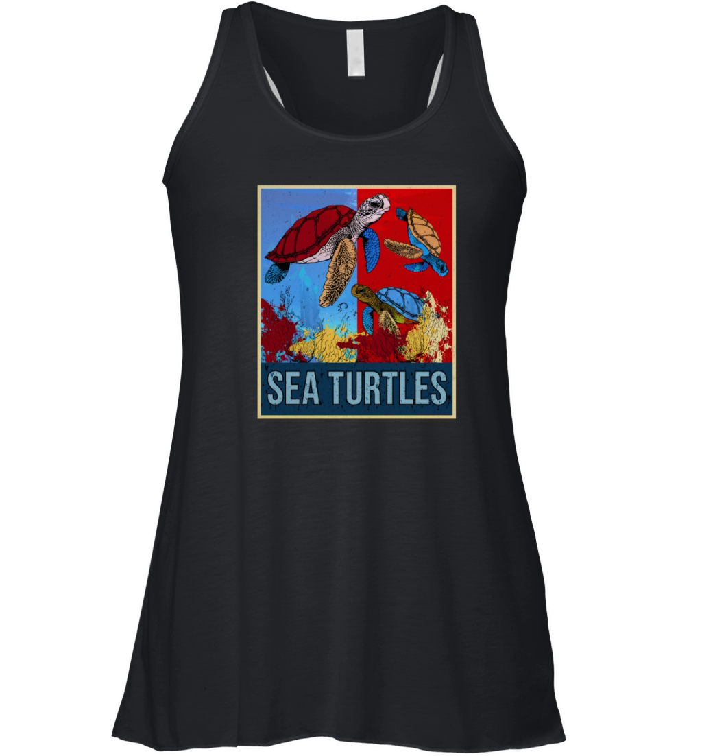 Retro Sea Turtles Gift Underwater Vintage Tortoise Women's Flowy Tank Top