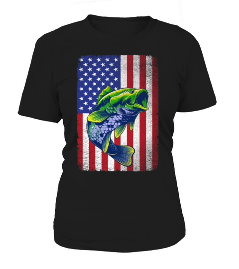 Vintage Bass Fishing 4th Of July USA American Flag Women's T-Shirt