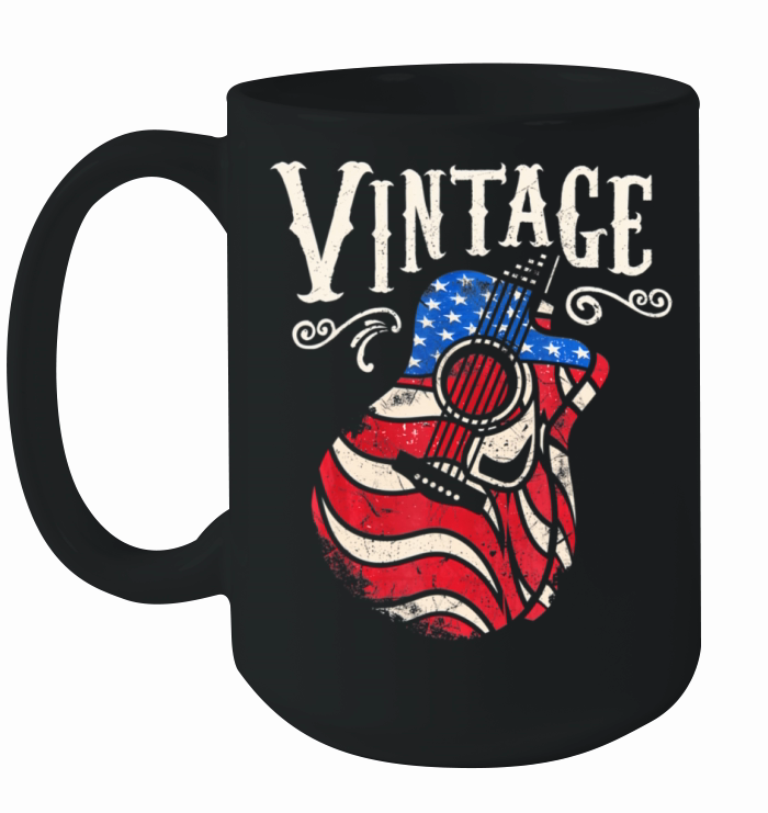 Funny Guitar Vintage American Flag Guitarist Ceramic Mug