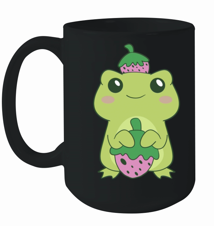 Kawaii Strawberry Green Frog On Berry Hat Otaku Ceramic Mug