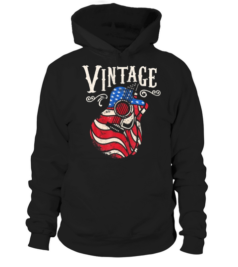 Funny Guitar Vintage American Flag Guitarist Hoodie Unisex