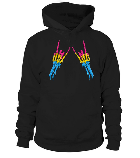 Pansexual Pride Pan Flag Devil Horn Skeleton Hoodie Unisex