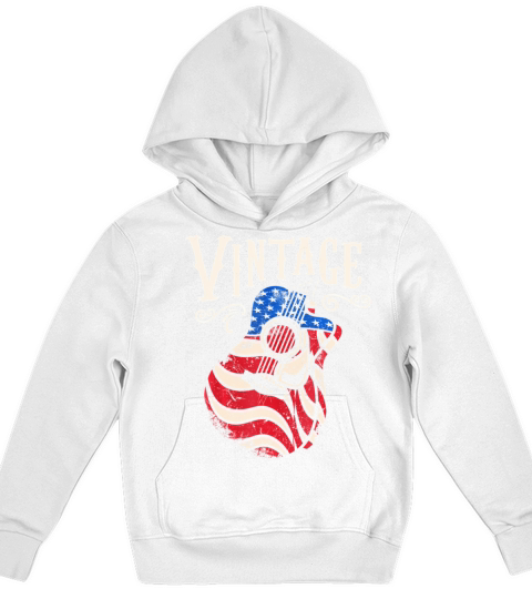Funny Guitar Vintage American Flag Guitarist Kids Hoodie