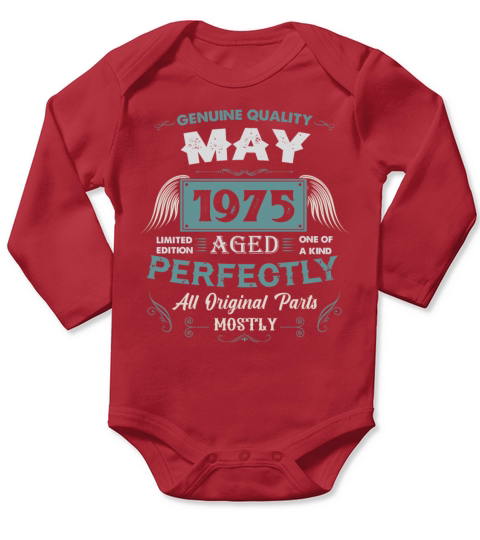 May 1975 Vintage Birthday Present Long Sleeve Baby One-Piece