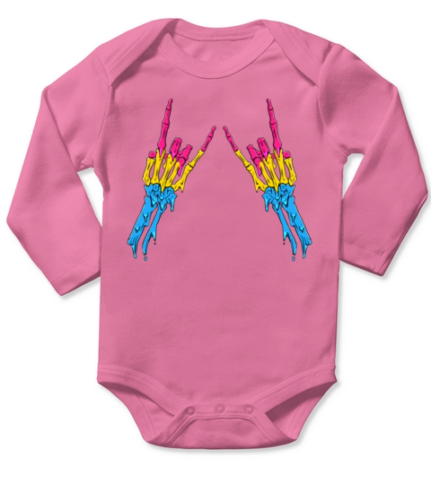 Pansexual Pride Pan Flag Devil Horn Skeleton Long Sleeve Baby One-Piece