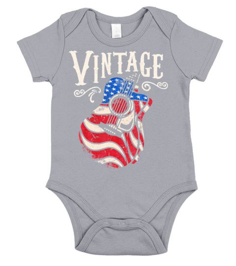 Funny Guitar Vintage American Flag Guitarist Short Sleeve Baby One-Piece