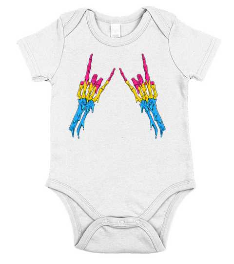 Pansexual Pride Pan Flag Devil Horn Skeleton Short Sleeve Baby One-Piece