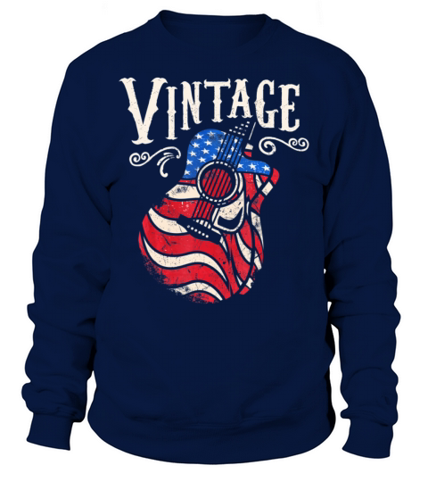 Funny Guitar Vintage American Flag Guitarist Sweatshirt Unisex
