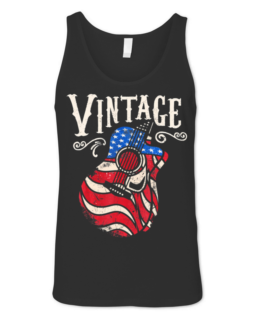 Funny Guitar Vintage American Flag Guitarist Unisex Jersey Tank