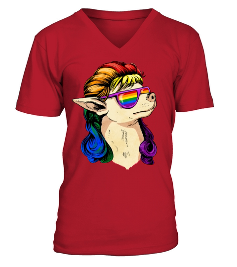 Gay Pride Rainbow Flag Mullet Chihuahua Dog Sublte V-Neck T-shirt