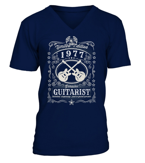Vintage 1977 Guitarist Birthday Gift Guitar Player V-Neck T-shirt