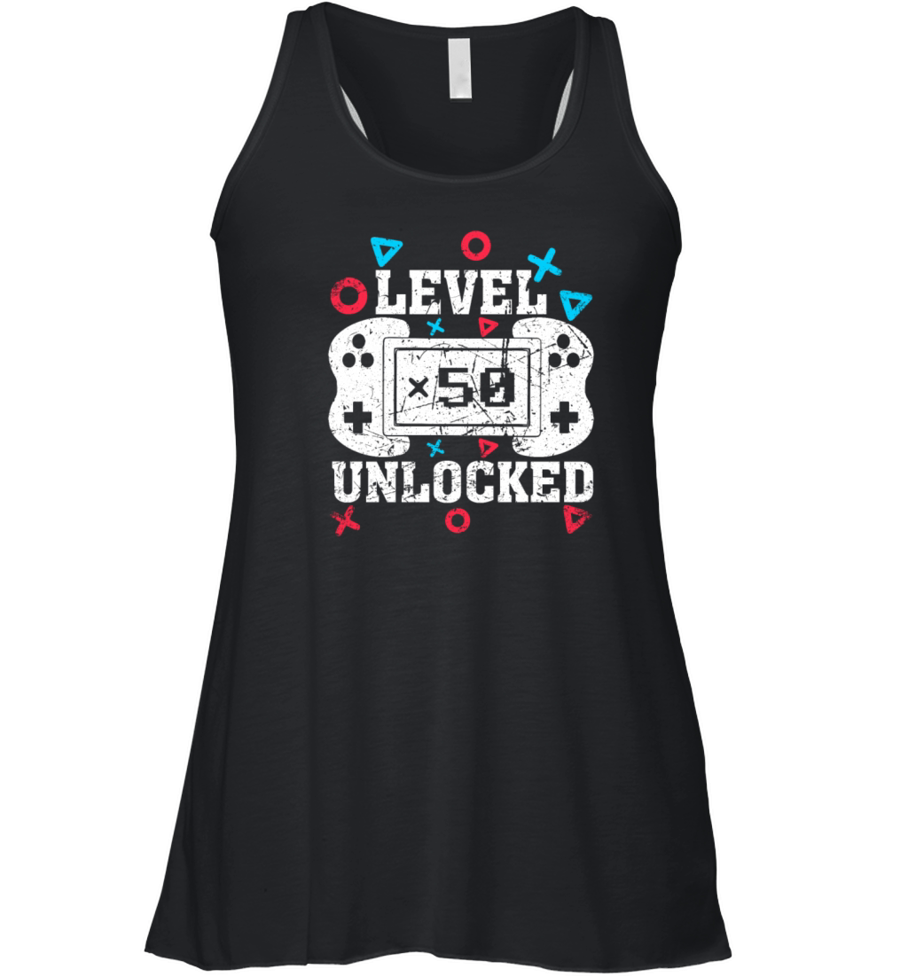 Vintage 50th Birthday Game Level 50 Unlocked 50 Ye Women's Flowy Tank Top