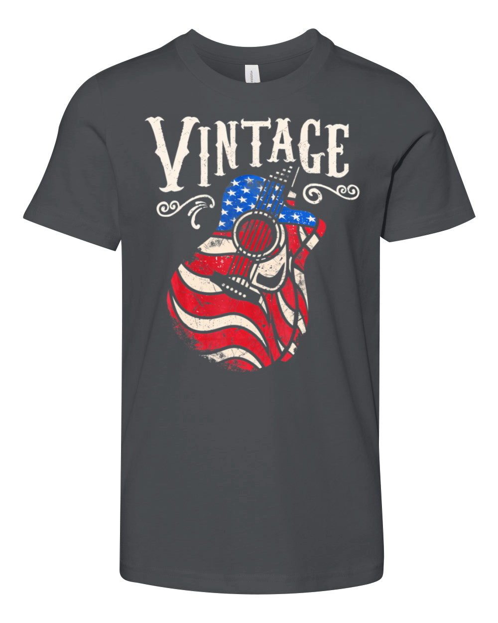Funny Guitar Vintage American Flag Guitarist Youth Unisex Jersey Tee