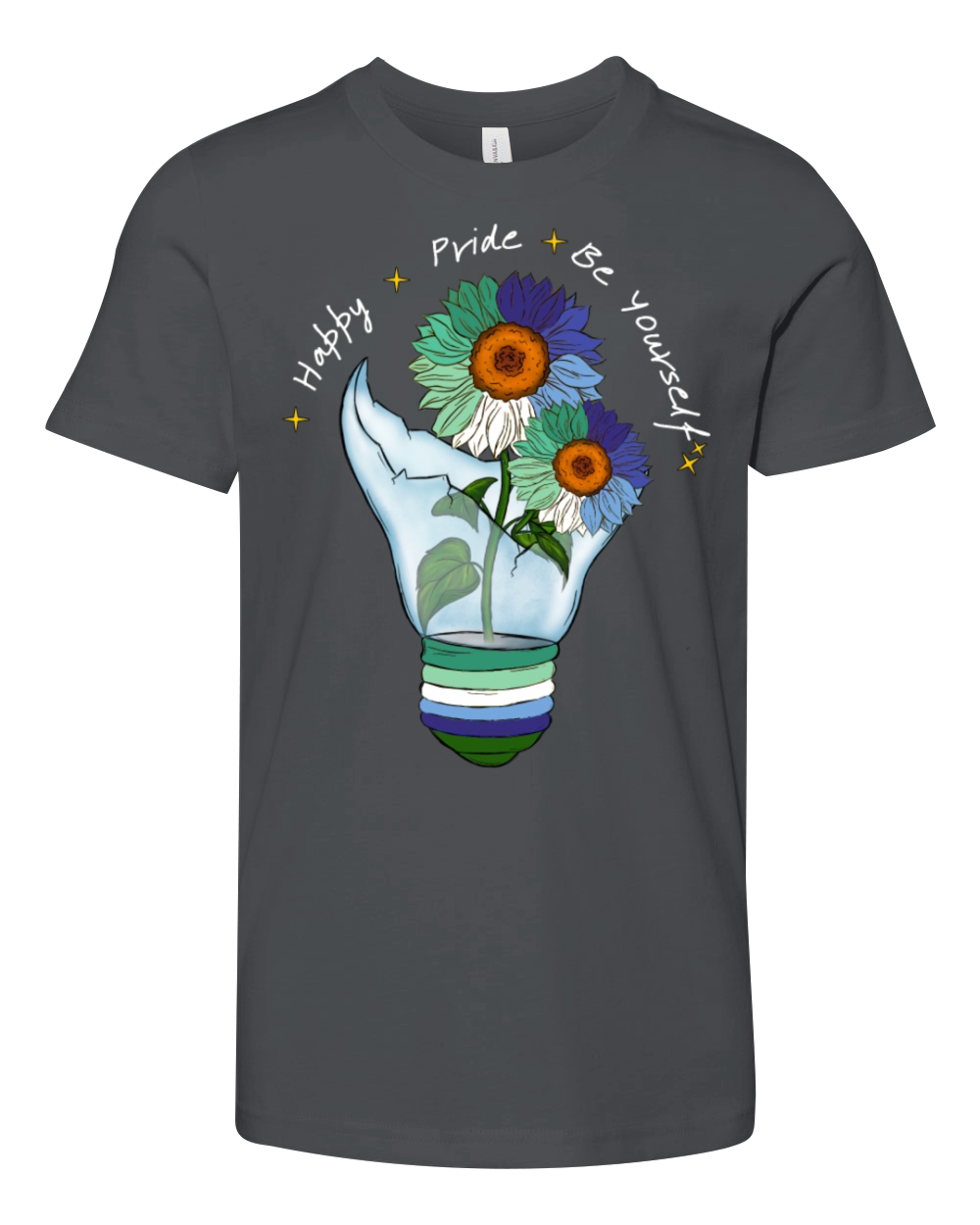 LGBTQ Gay Flag Sunflowers in a Light Bulb Youth Unisex Jersey Tee