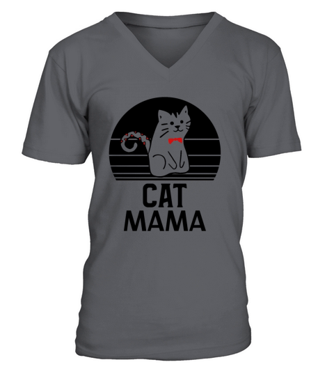 Vintage Eighties Style Distressed Cat Mama Tee V-Neck T-shirt