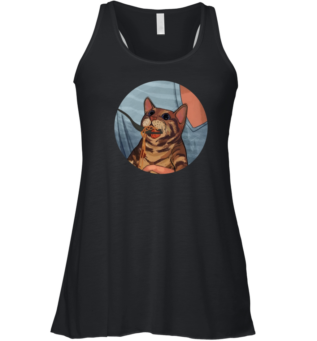 cat eating spaghetti meme Women's Flowy Tank Top