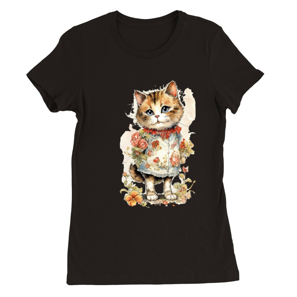 Cat with flower Premium Womens Crewneck T-shirt