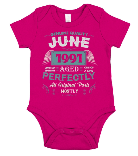 June 1991 Vintage Birthday Present Short Sleeve Baby One-Piece