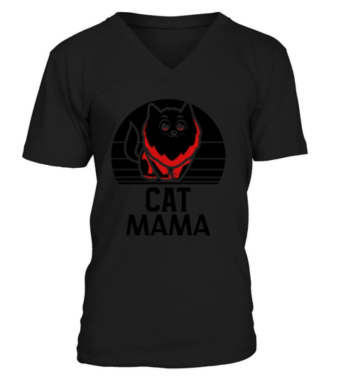 Cat Mama Vintage 80s Style Retro Cat Lady Tee V-Neck T-shirt