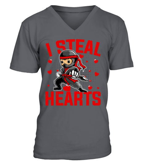 I Steal Hearts Ninja Boys Valentines Day Love Todd V-Neck T-shirt