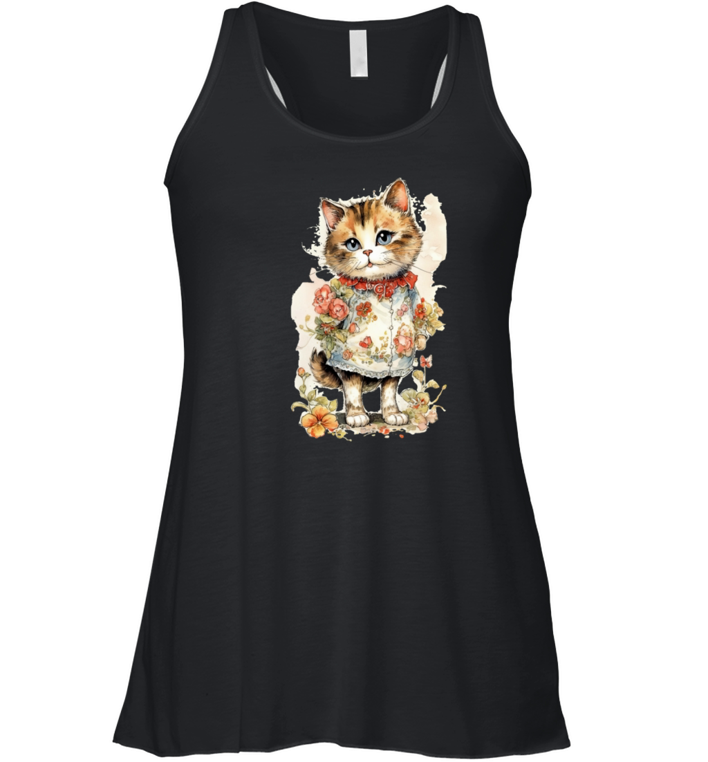 Cat with flower Women's Flowy Tank Top