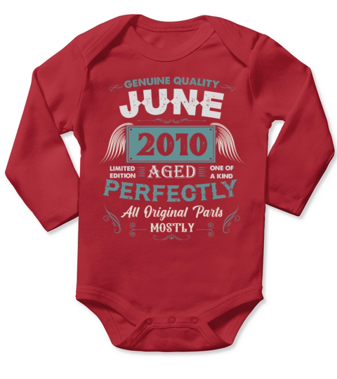 June 2010 Vintage Birthday Present Long Sleeve Baby One-Piece