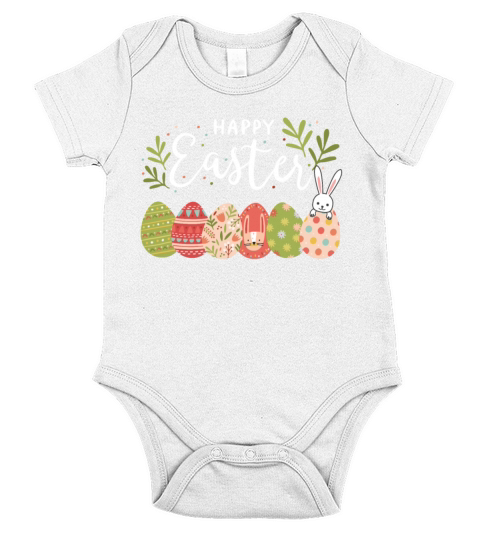 Happy Easter Spring Flowers Bunny Rabbit Egg Hunt Short Sleeve Baby One-Piece