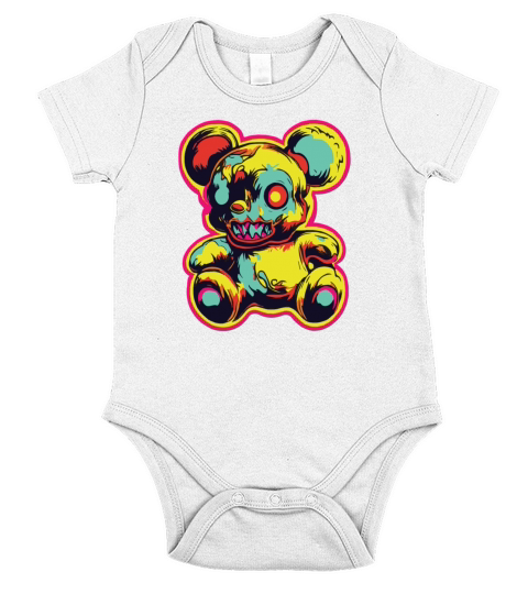 Horror Scary Bear Halloween Witchy Wuzzles Short Sleeve Baby One-Piece