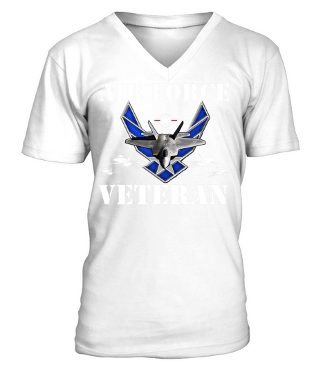 Air Force Veteran with Vintage Roundel and F35 V-Neck T-shirt