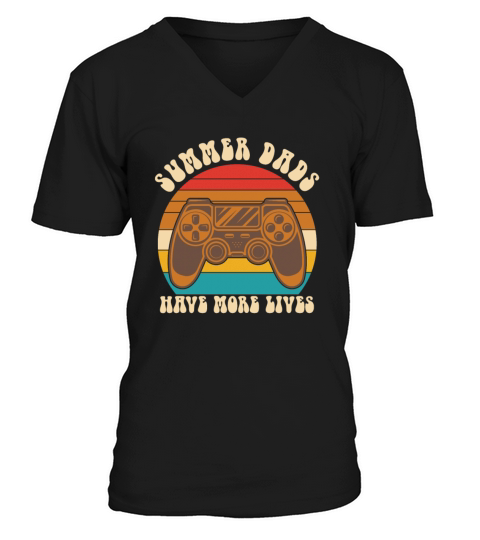 Summer Dads Have More Lives Vintage Gamer V-Neck T-shirt