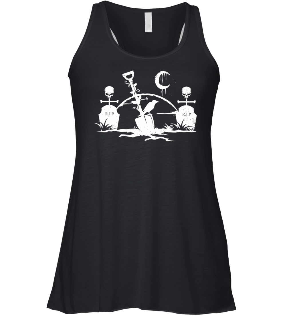 Gothic Graveyard Vintage Crow Lover Skull Fanatic Women's Flowy Tank Top