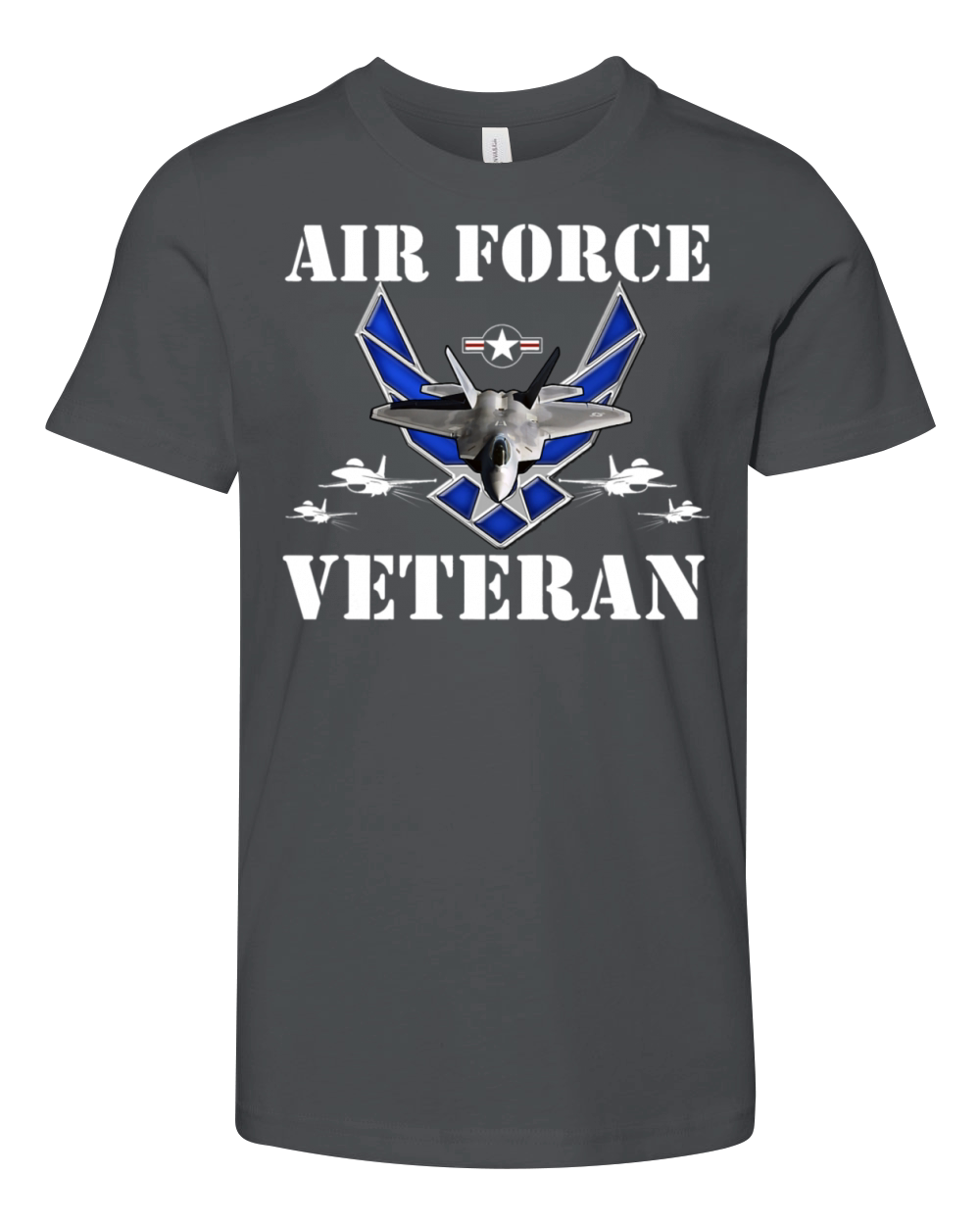 Air Force Veteran with Vintage Roundel and F35 Youth Unisex Jersey Tee