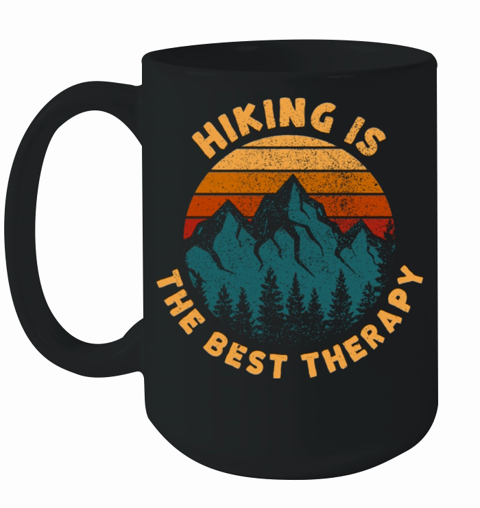 Retro Vintage Sunset Hiking Is The Best Therapy Ceramic Mug
